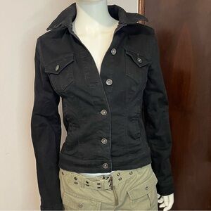 Denim Jacket Medium Buttons Guess Women's Black Fitted Stretch W Rhinestones